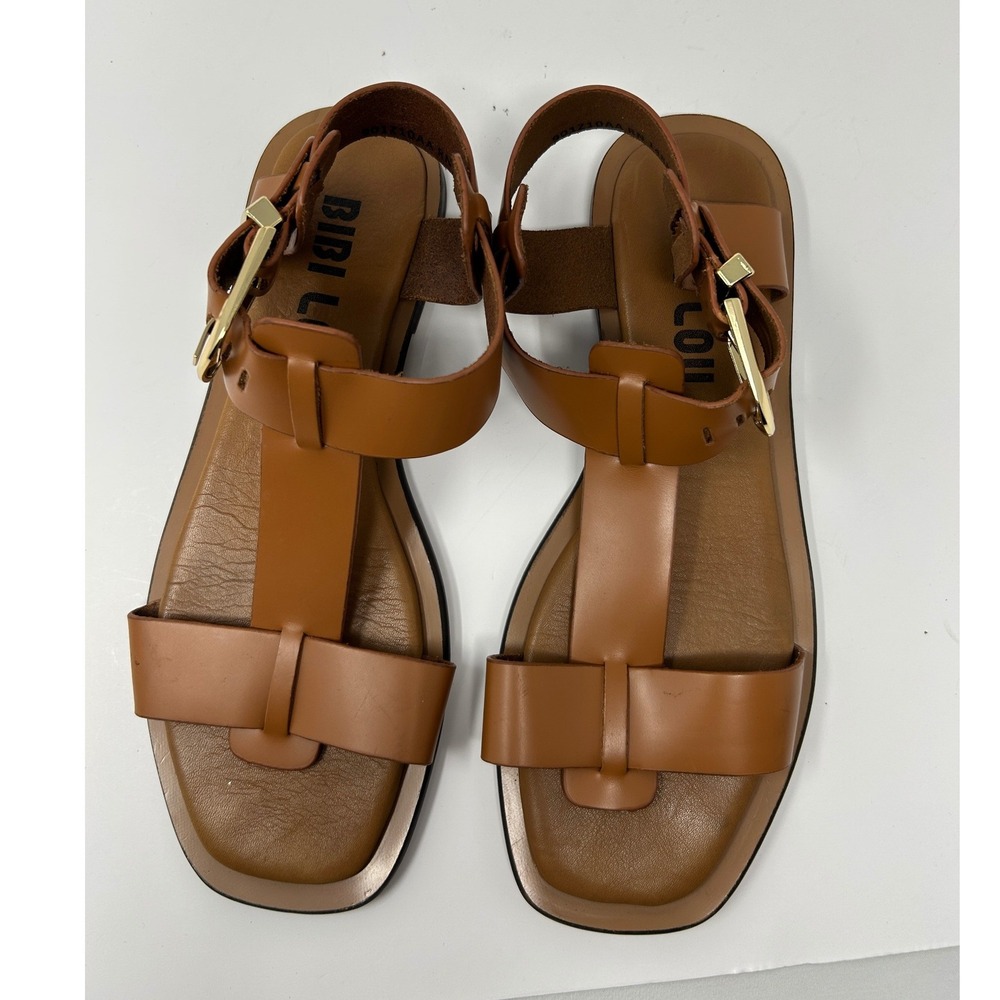 Bibi Lou Women T-Strap Square Toe Flat Sandals Buckle Ankle Strap EUR 40 US 9.5